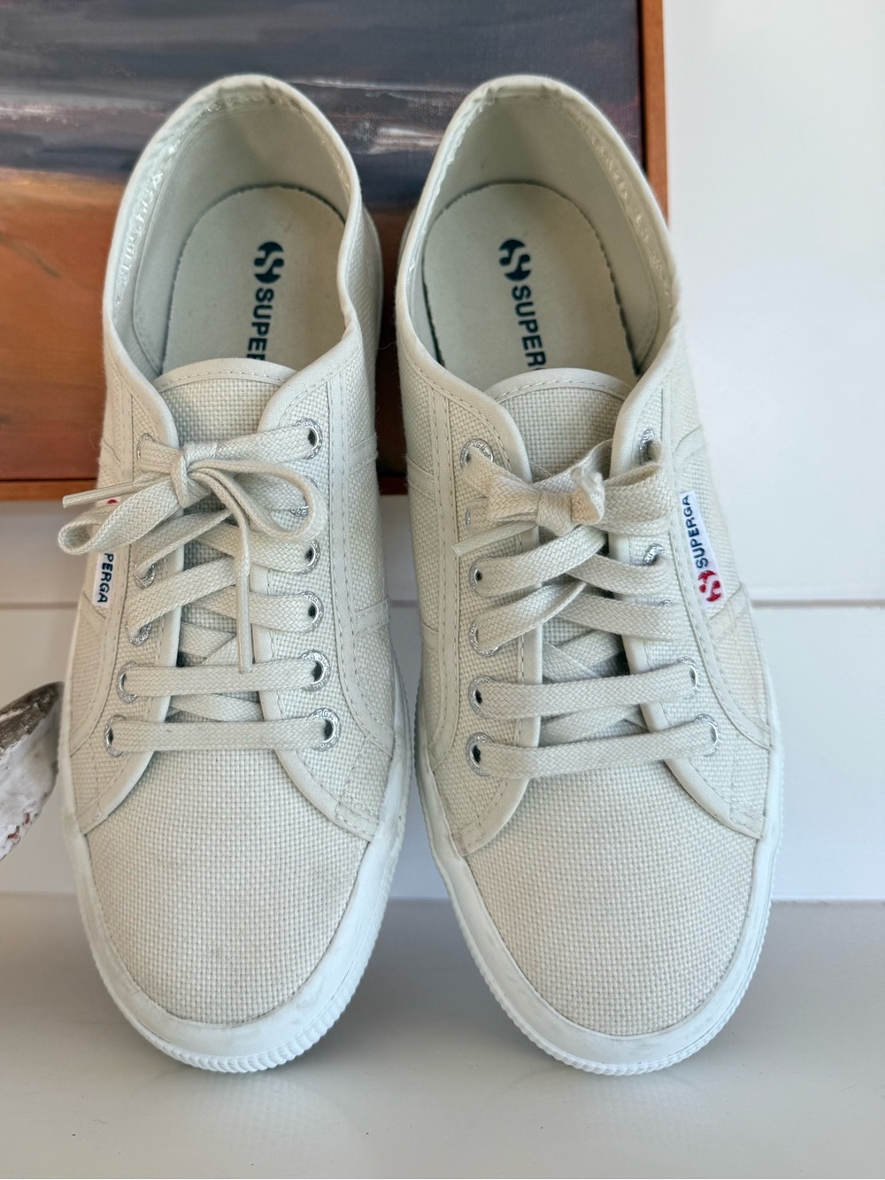 Superga Linen Low-Top Sneakers in Neutral Cream